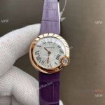 Copy Cartier Ballon Blanc de Sapphire 30mm Watches Rose Gold Purple Leather Strap